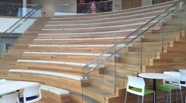 Glasshape - auditorium | floor | flooring | auditorium, floor, flooring, furniture, handrail, leisure centre, sport venue, stairs, structure, wall, wood, gray