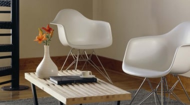 Eames DAR armchair by Charles and Ray Eames chair, coffee table, floor, flooring, furniture, interior design, product, product design, table, gray, brown