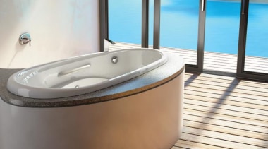 This spectacular drop-in tub comes with three levels bathtub, jacuzzi, plumbing fixture, product design, swimming pool, white
