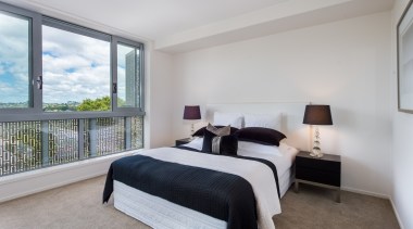 Bedroom with ensuite bathroom - Bedroom with ensuite bed frame, bedroom, estate, home, interior design, property, real estate, room, window, gray