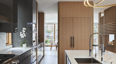 Looking through the galley kitchen to the dining 