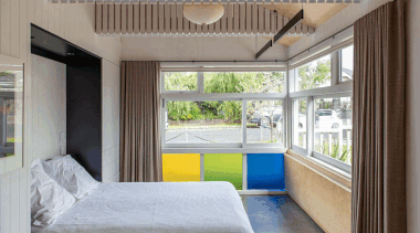 The main studio has built-in desking and cabinetry 