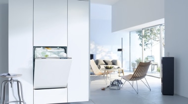 ​​​​​​​A fully integrated dishwasher from Miele  See architecture, furniture, home, home appliance, house, interior design, table, window, white