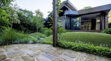 Bluestone pavers are a feature of the backyard 