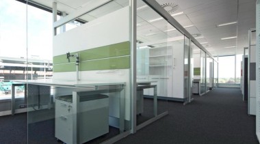 Aspect Furniture Systems' furniture is made in New daylighting, floor, glass, office, white, black