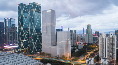 BIG's pleated skyscraper beats the heat - building building, city, cityscape, condominium, daytime, downtown, landmark, metropolis, metropolitan area, mixed use, sky, skyline, skyscraper, tower, tower block, urban area, gray