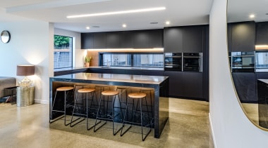 Highly Commended – Kirsty Davis Kitchen Design – apartment, architecture, building, cabinetry, ceiling, condominium, countertop, design, dining room, floor, flooring, furniture, home, house, interior design, kitchen, living room, property, real estate, room, table, gray