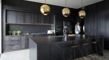 Highly Commended – Michael Cooper Architects – 2019 architecture, building, cabinetry, ceiling, countertop, design, floor, flooring, furniture, home, house, interior design, kitchen, lighting, loft, material property, property, real estate, room, table, tile, wall, black, gray