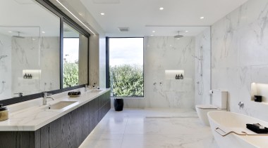 Dunlop Design – Highly Commended – 2019 TIDA architecture, bathroom, bathtub, building, ceiling, countertop, floor, flooring, furniture, home, house, interior design, marble, material property, plumbing fixture, property, real estate, room, sink, tap, tile, wall, gray