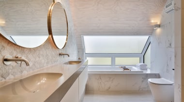 Melanie Craig Design – Highly Commended – 2019 architecture, bathroom, bathroom sink, bathtub, building, ceiling, floor, flooring, furniture, house, interior design, marble, material property, plumbing fixture, property, room, sink, tap, tile, gray