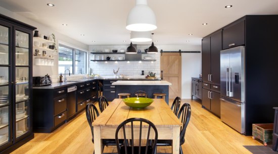 The existing kitchen in this 80-year-old farmhouse was countertop, interior design, kitchen, real estate, room, gray