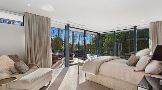 Expansive, light-filled home threads elegantly between existing tall architecture, couch, floor, furniture, home, house, interior design, living room, table, O'Neil Architecture