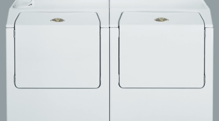 Side by side front loading washer and dryer product, product design, white