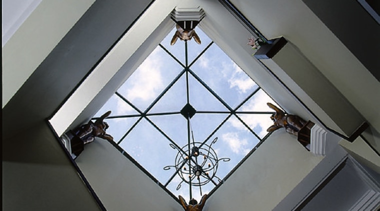 Detailed view of the roof light positioned at angle, architecture, ceiling, daylighting, glass, light, light fixture, lighting, product design, structure, symmetry, window, gray, black