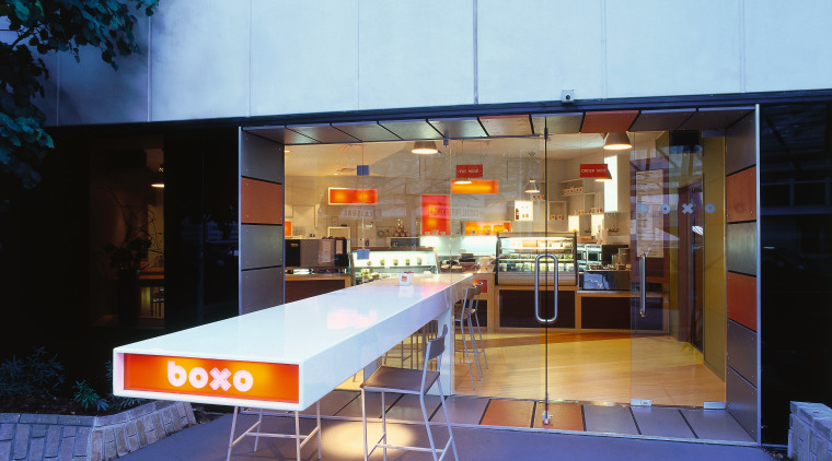 Exterior view of entrance way to food bar architecture, interior design, real estate, blue, teal