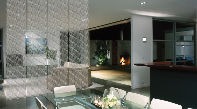 A dining area featuring designer mesh. The area architecture, condominium, glass, interior design, real estate, window, gray
