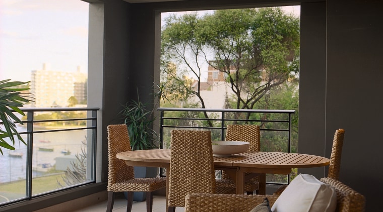 View of the outdoor dining area, tiled ground, architecture, furniture, home, house, interior design, living room, real estate, window, black, brown