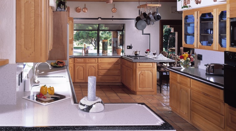 View of this traditional kitchen - View of cabinetry, countertop, cuisine classique, home, interior design, kitchen, room, gray, brown