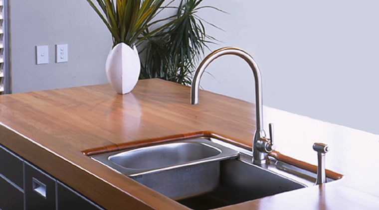 View of the kitchen sink - View of bathroom sink, countertop, kitchen, plumbing fixture, product design, sink, tap, gray