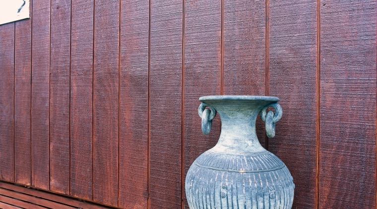 View of the home's cladding - View of wall, wood, wood stain, red, purple