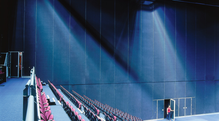 Seating in arena with 14m high movable wall architecture, auditorium, performing arts center, stage, structure, theatre, blue