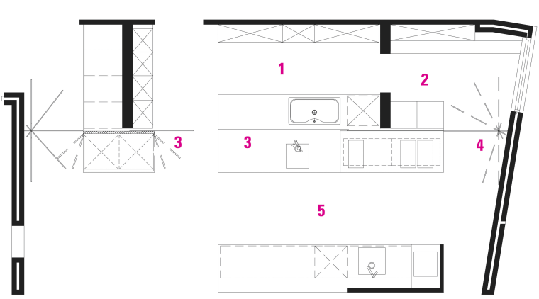 plan view of the kitchen area - plan angle, area, design, diagram, drawing, floor plan, font, line, pattern, product, product design, square, structure, text, white