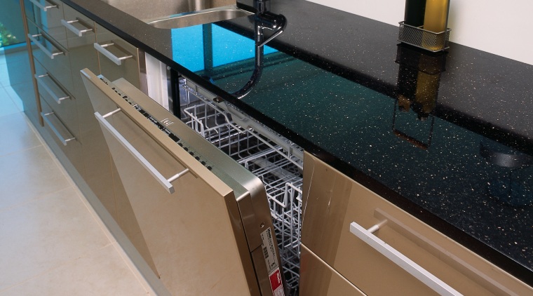 view of this colour coordinated dishwasher - view countertop, floor, interior design, kitchen, sink, gray