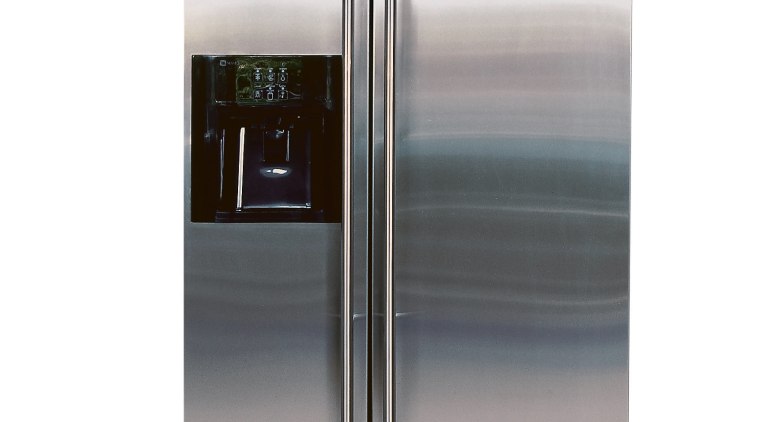 Closeup of fridge with side by side doors, home appliance, kitchen appliance, major appliance, product, product design, refrigerator, white