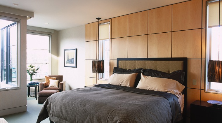 A view of the master bedroom, grey carpet, architecture, bed frame, bedroom, ceiling, home, interior design, real estate, room, suite, wall, window, wood, gray