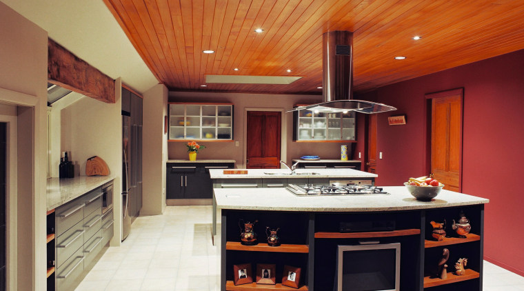 A view of a kitchen area, cream tiled cabinetry, ceiling, countertop, cuisine classique, flooring, hardwood, interior design, kitchen, real estate, room, brown