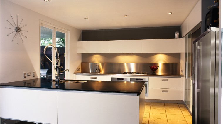 A view of a kitchen area, grey concrete cabinetry, ceiling, countertop, cuisine classique, interior design, kitchen, gray