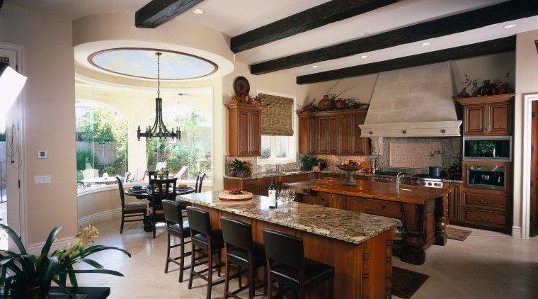 view of the euro-lite ceiling beams and tereka ceiling, countertop, cuisine classique, estate, interior design, kitchen, room, gray, black