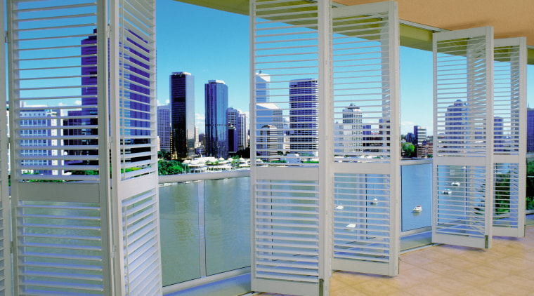An interior view of the shutters. - An interior design, product, real estate, window, window covering, gray