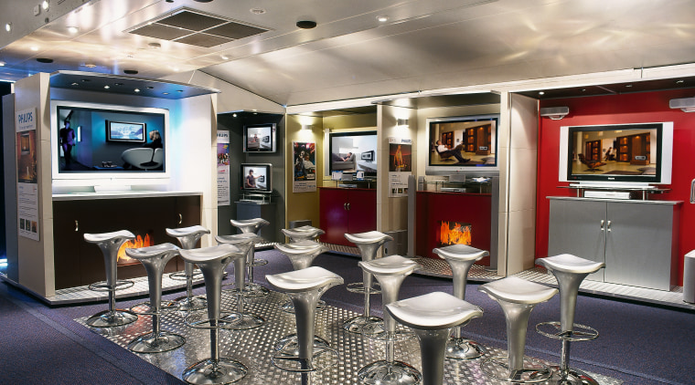 the benefits of phillips ambilight technology were demonstrated ceiling, interior design, gray, black