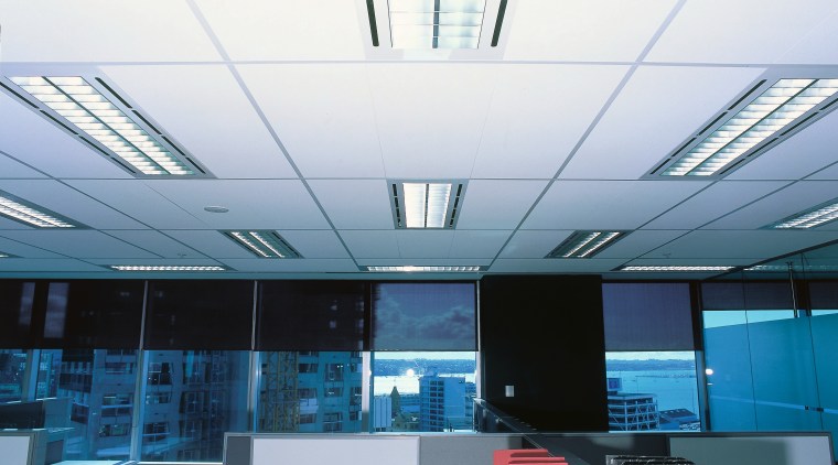 A view of a office with many lights. architecture, ceiling, conference hall, daylighting, glass, interior design, office, white