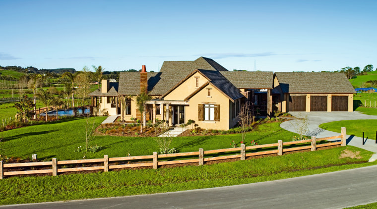 view this country home that has used pabco cottage, estate, farm, farmhouse, field, grass, home, house, land lot, landscape, neighbourhood, property, real estate, residential area, rural area, sky, suburb, teal