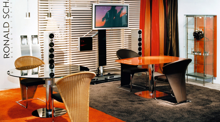 Ronalds Schmitts RS19 stand for plasma and LCD chair, floor, flooring, furniture, interior design, office, table, wall, wood, white