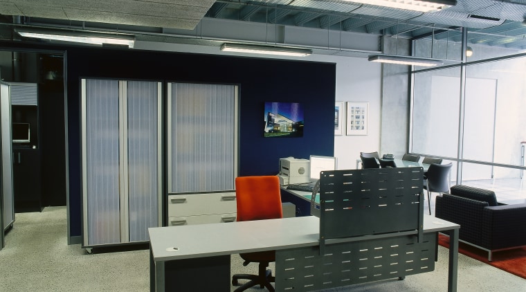 A view of the office furniture. - A furniture, interior design, office, black, gray