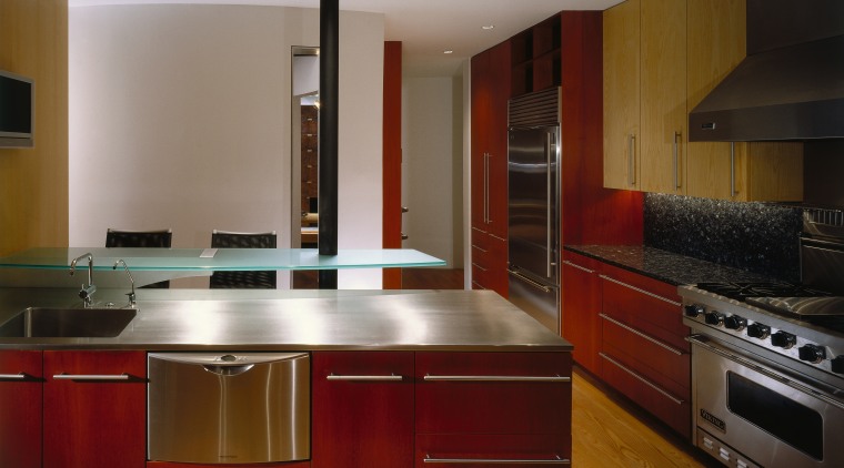 A view of the kitchen, wooden flooring and cabinetry, ceiling, countertop, cuisine classique, floor, flooring, hardwood, interior design, kitchen, real estate, room, wood flooring, brown, gray