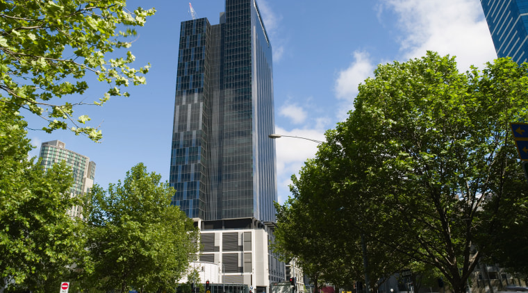 An exterior view of the Freshwater building. - architecture, building, city, commercial building, condominium, corporate headquarters, daytime, downtown, headquarters, landmark, metropolis, metropolitan area, mixed use, neighbourhood, plaza, real estate, sky, skyline, skyscraper, tower, tower block, tree, urban area, brown
