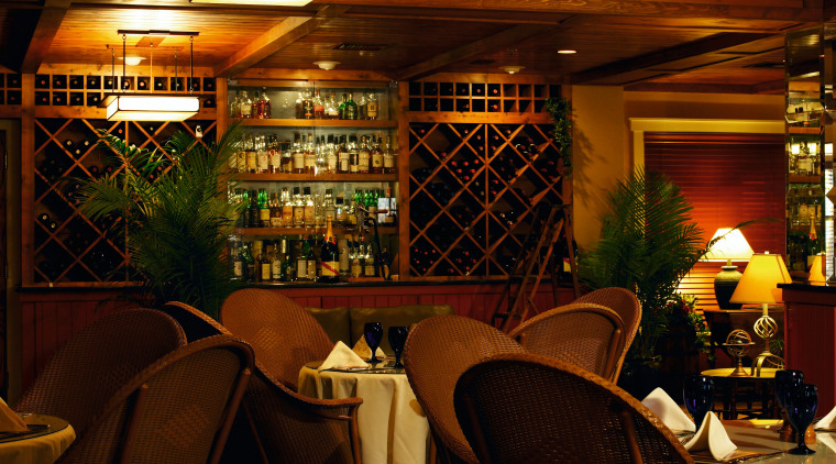 Dining room of clubrooms with exposed cedar ceiling bar, café, interior design, lighting, restaurant, red, brown