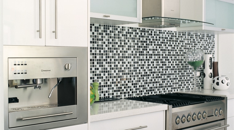 A view of a NSD Home with Kleenmaid cabinetry, countertop, home appliance, interior design, kitchen, kitchen appliance, kitchen stove, product, product design, white