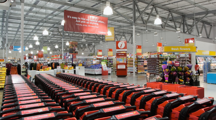 An interior view of the store. - An structure, gray, black