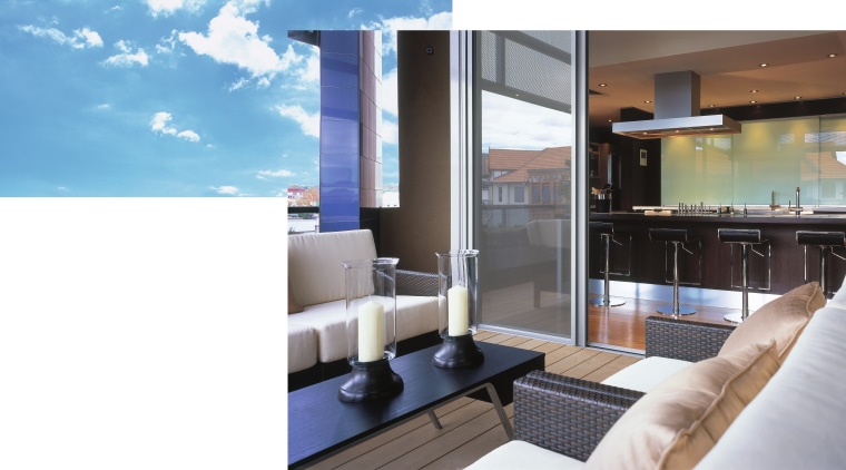 viewfrom the outdoor entertaining deck looking into the interior design, property, real estate, white