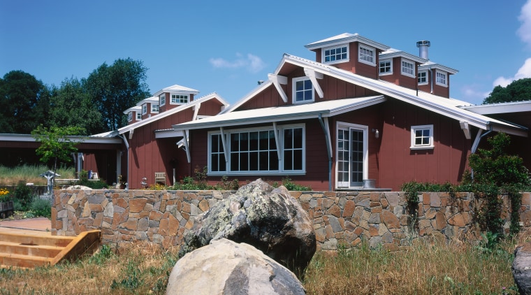 A view of some interior and exterior paints cottage, estate, facade, home, house, property, real estate, residential area, roof, siding, teal