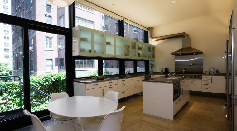 view of this kitchen featuring travertie flooring, architecture, interior design, real estate, window, brown