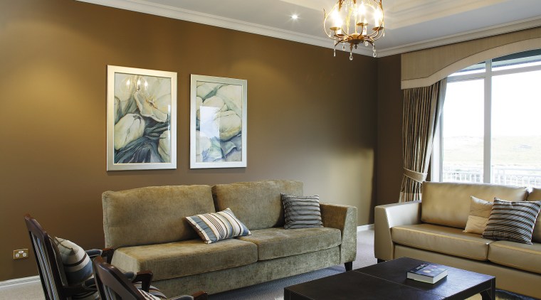 A view of some paints by Resene. - ceiling, home, interior design, living room, property, real estate, room, wall, window, brown