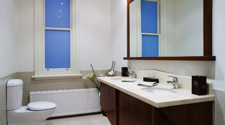 A view of a bathroom, tiled floor and bathroom, interior design, room, sink, gray