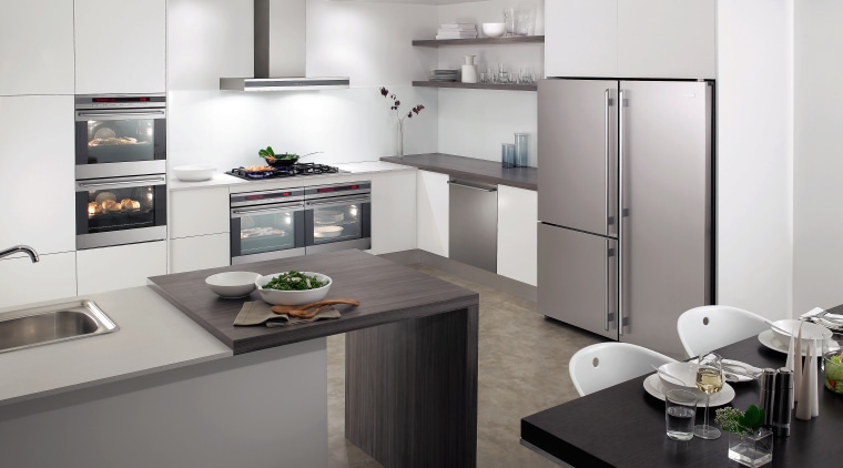 A view of some kitchen appliances from Electrolux. countertop, cuisine classique, home appliance, interior design, kitchen, white, gray