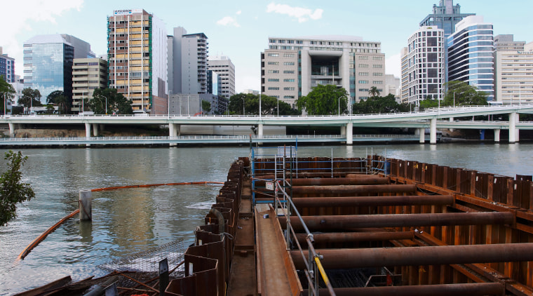 A view of the Milenium Arts Project. - body of water, bridge, building, city, cityscape, condominium, dock, downtown, metropolis, metropolitan area, reflection, river, sky, skyline, skyscraper, tower block, urban area, water, waterway, black, white